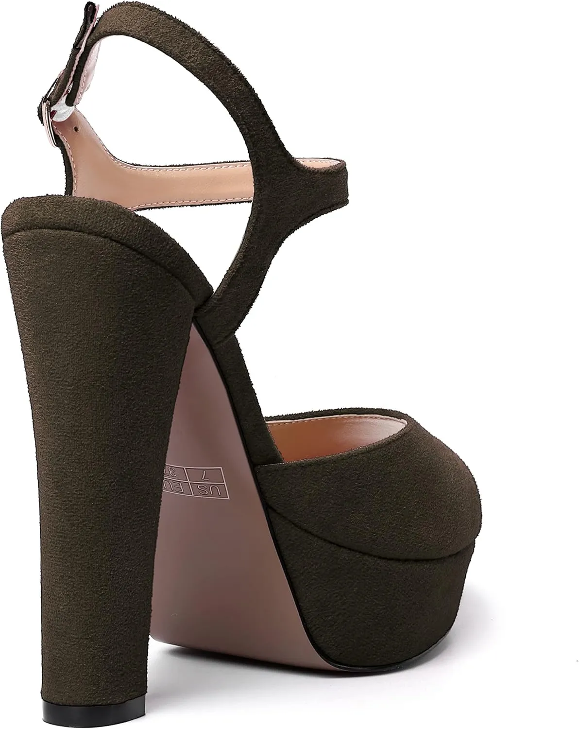 MERRORI Womens Ankle Strap Platform Fashion Party Solid Peep Toe Buckle Matte Chunky High Heel Sandals 5 Inch