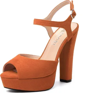 MERRORI Womens Ankle Strap Platform Fashion Party Solid Peep Toe Buckle Matte Chunky High Heel Sandals 5 Inch