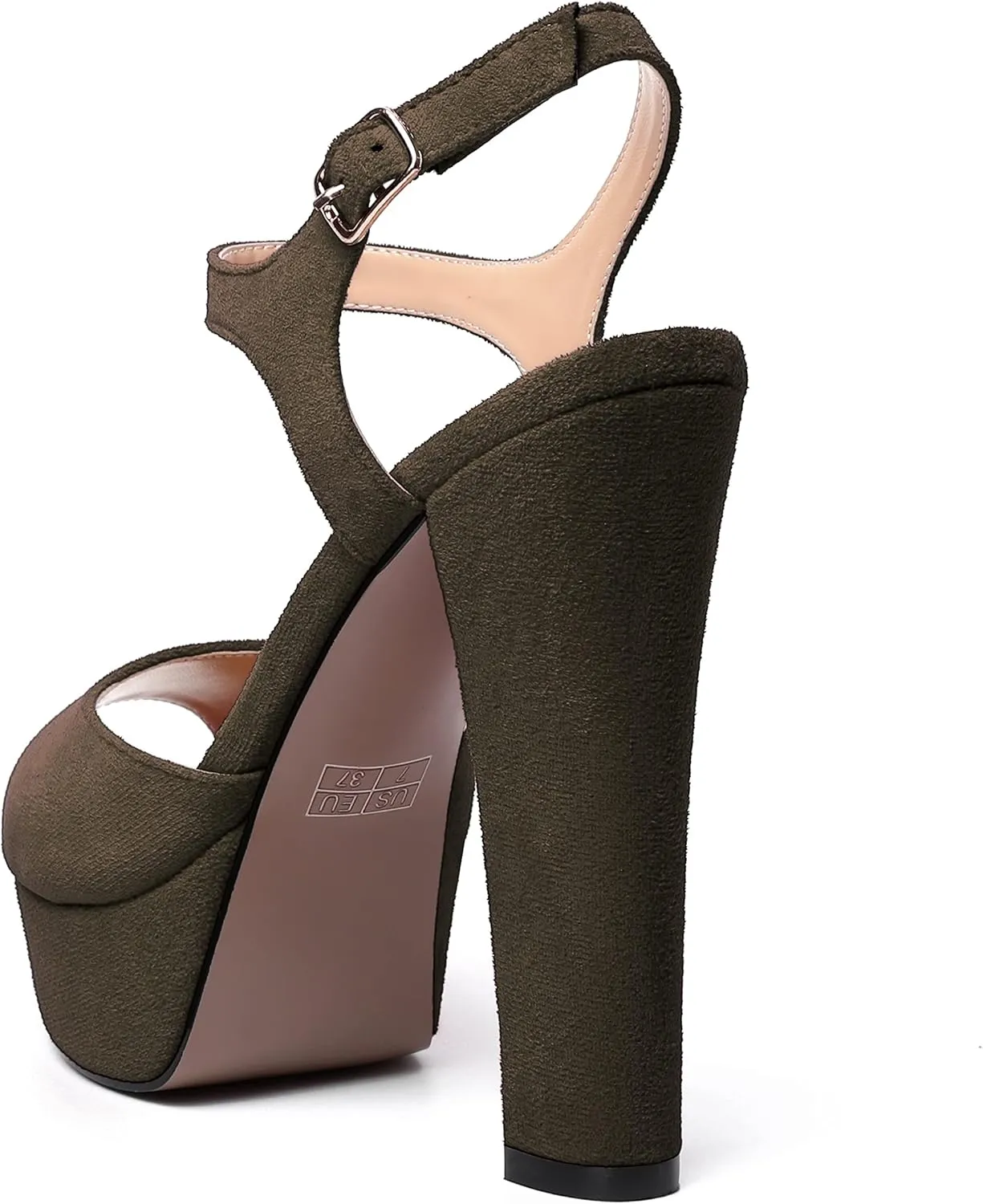 MERRORI Womens Ankle Strap Platform Fashion Party Solid Peep Toe Buckle Matte Chunky High Heel Sandals 5 Inch