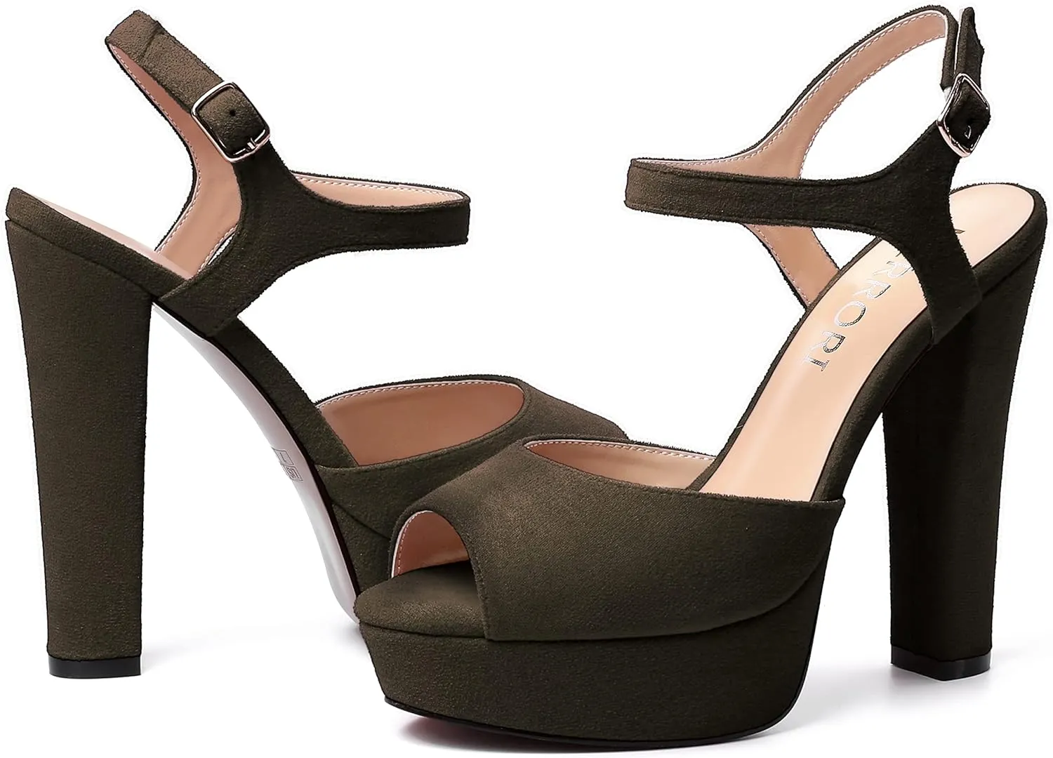 MERRORI Womens Ankle Strap Platform Fashion Party Solid Peep Toe Buckle Matte Chunky High Heel Sandals 5 Inch