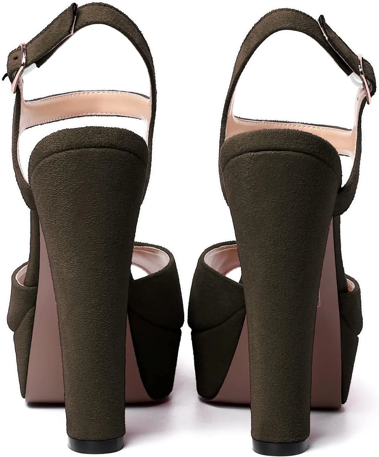 MERRORI Womens Ankle Strap Platform Fashion Party Solid Peep Toe Buckle Matte Chunky High Heel Sandals 5 Inch