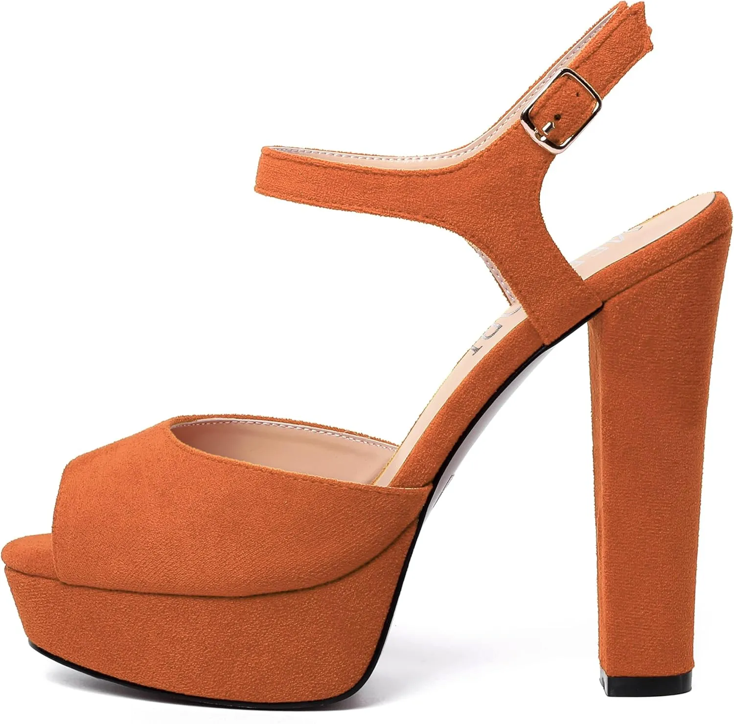 MERRORI Womens Ankle Strap Platform Fashion Party Solid Peep Toe Buckle Matte Chunky High Heel Sandals 5 Inch
