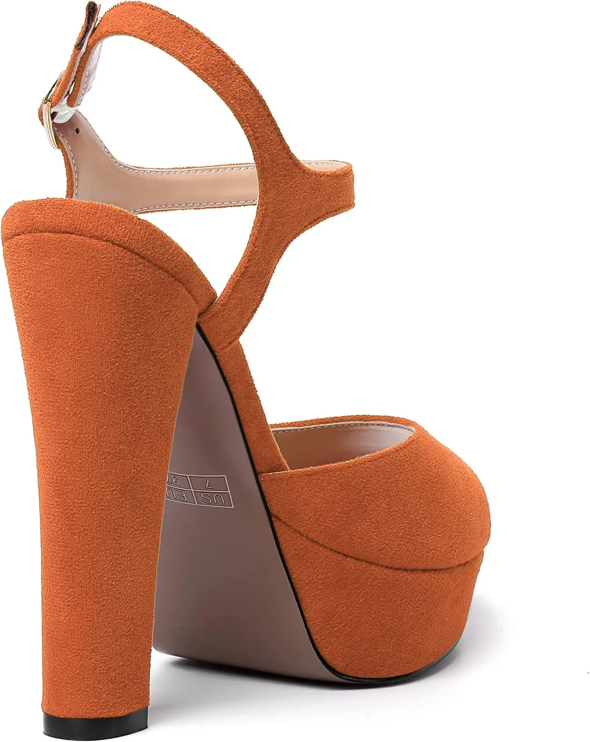 MERRORI Womens Ankle Strap Platform Fashion Party Solid Peep Toe Buckle Matte Chunky High Heel Sandals 5 Inch