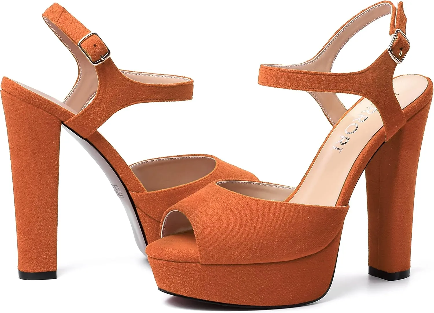 MERRORI Womens Ankle Strap Platform Fashion Party Solid Peep Toe Buckle Matte Chunky High Heel Sandals 5 Inch