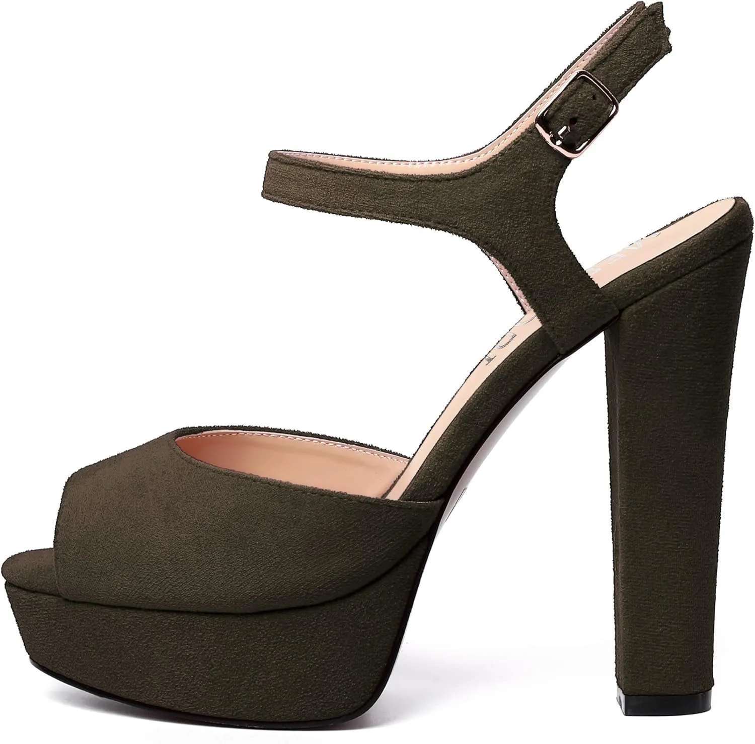 MERRORI Womens Ankle Strap Platform Fashion Party Solid Peep Toe Buckle Matte Chunky High Heel Sandals 5 Inch