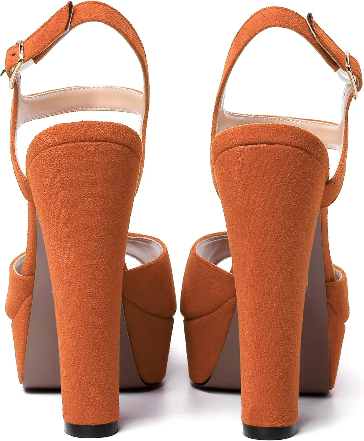 MERRORI Womens Ankle Strap Platform Fashion Party Solid Peep Toe Buckle Matte Chunky High Heel Sandals 5 Inch