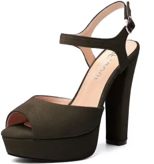 MERRORI Womens Ankle Strap Platform Fashion Party Solid Peep Toe Buckle Matte Chunky High Heel Sandals 5 Inch