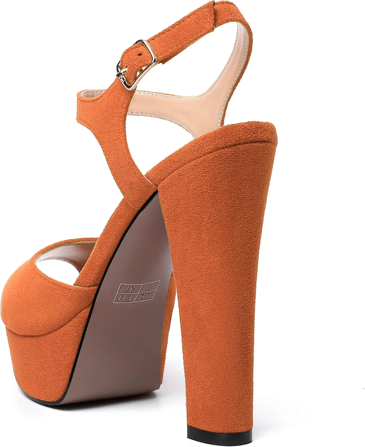 MERRORI Womens Ankle Strap Platform Fashion Party Solid Peep Toe Buckle Matte Chunky High Heel Sandals 5 Inch