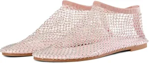 Mesh Ballet Flats Round Toe Shiny Gem Mesh Flats Rhinestone Short Boots Sexy Sandals Cutout Sparkly Comfortable Beach Casual Dress Flats for Women