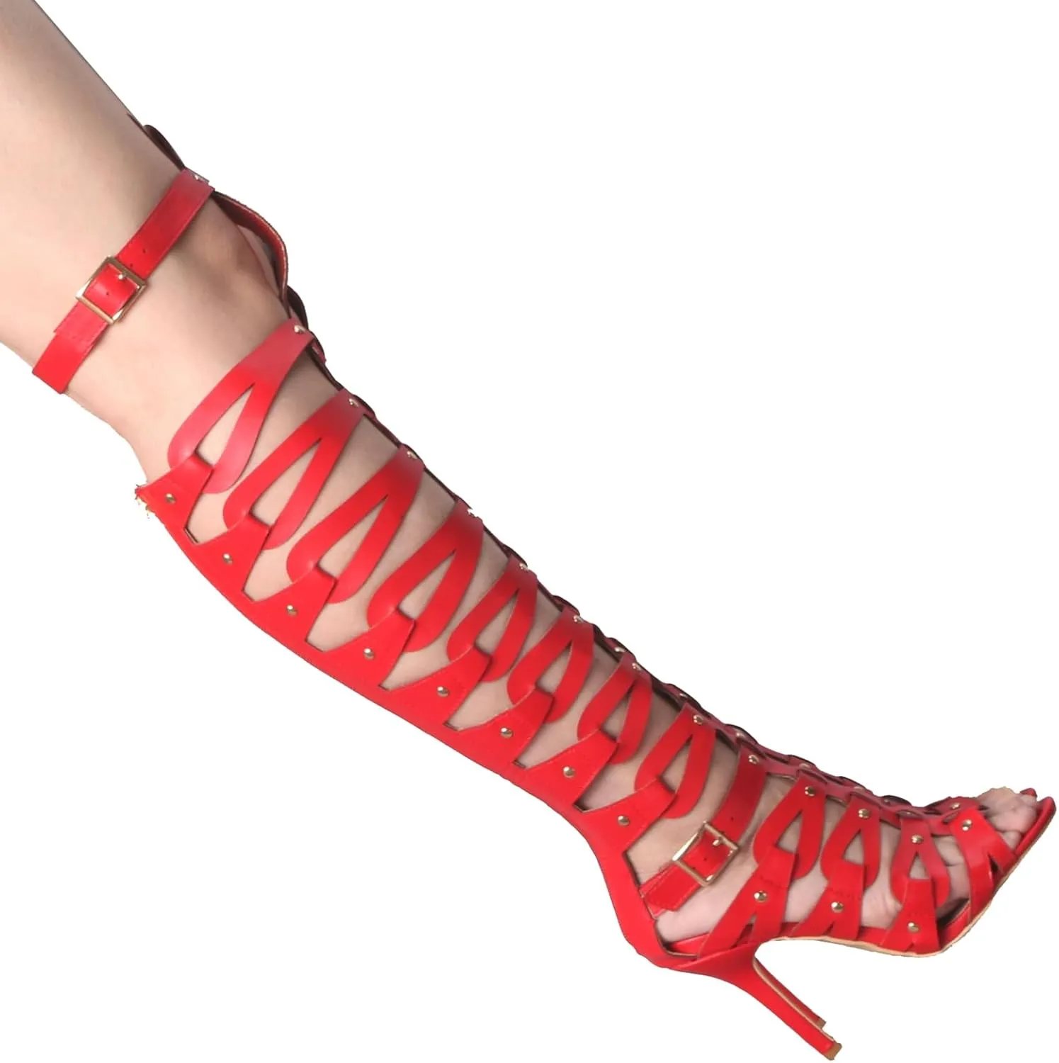 Minishion Gladiator Sandals for Women Tall Heels Stiletto Knee High Summer Boots Shoes