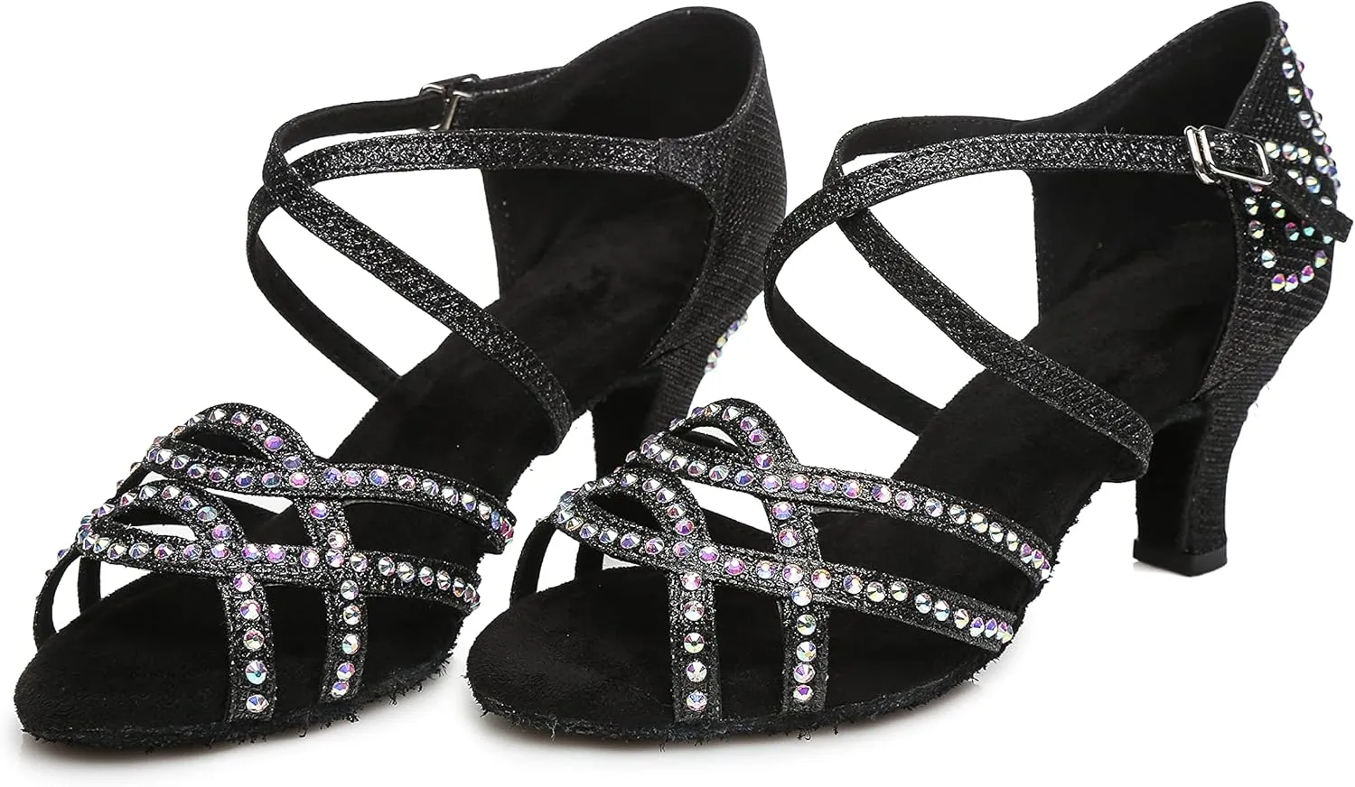 Minishion Latin Salsa Dance Shoes for Women Rhinestones Pattern Wedding Evening Sandals