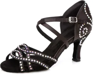 Minishion Latin Salsa Dance Shoes for Women Rhinestones Pattern Wedding Evening Sandals