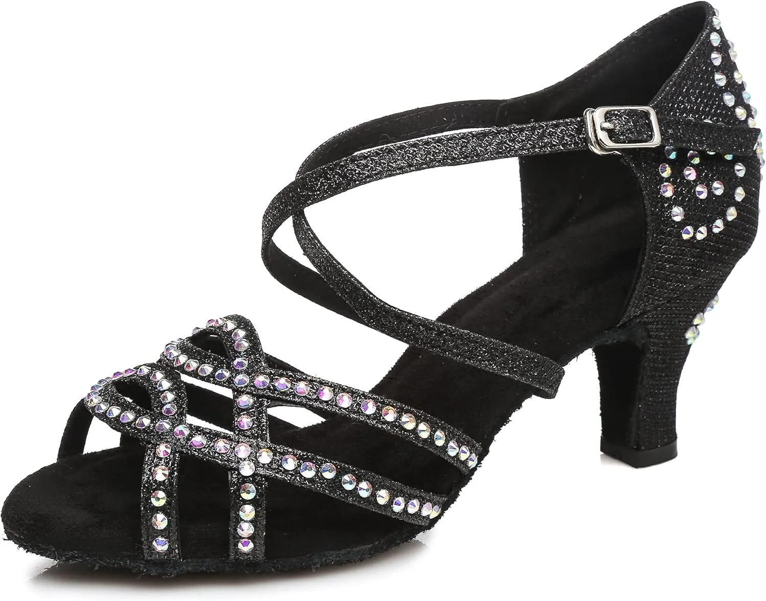 Minishion Latin Salsa Dance Shoes for Women Rhinestones Pattern Wedding Evening Sandals