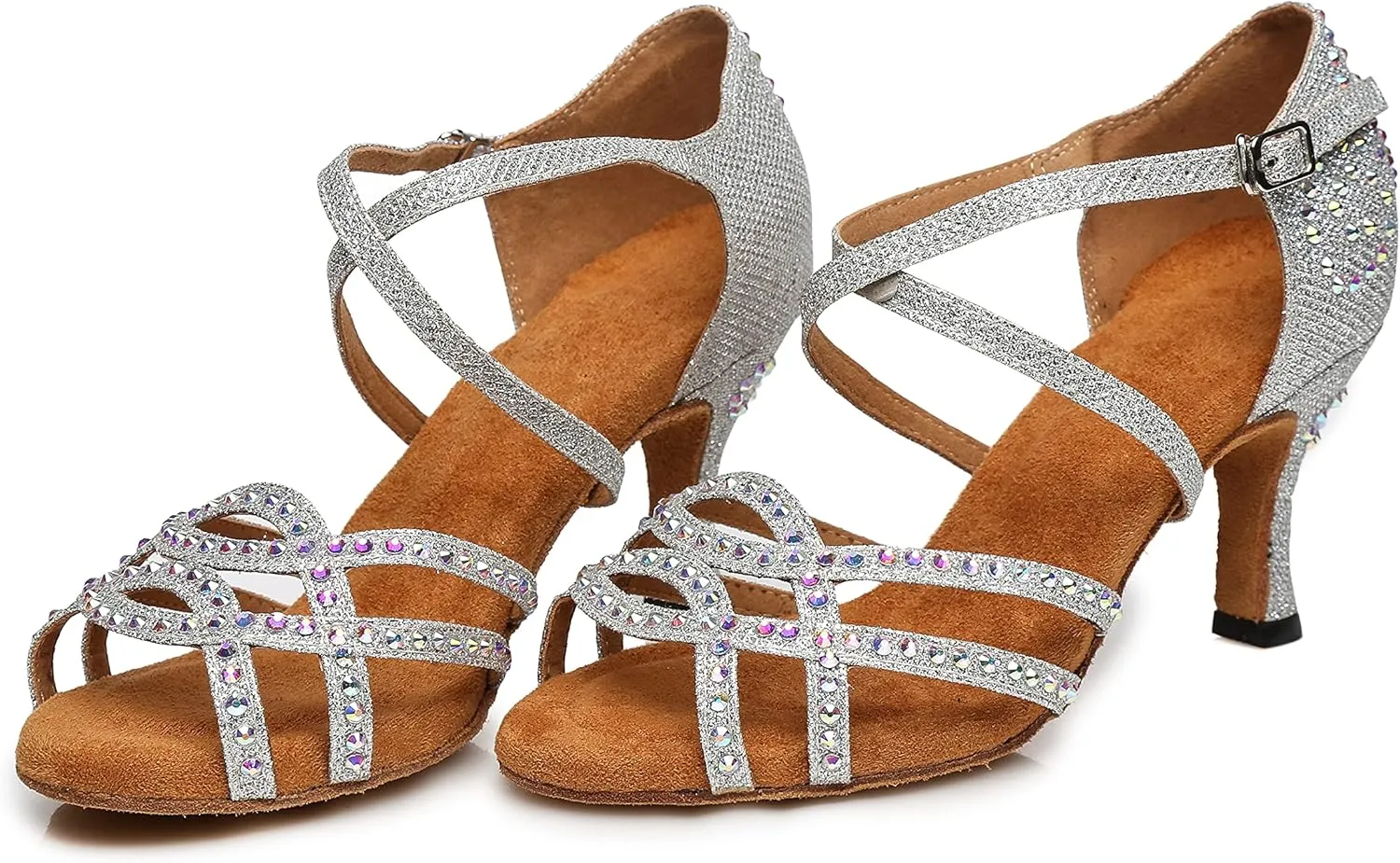 Minishion Latin Salsa Dance Shoes for Women Rhinestones Pattern Wedding Evening Sandals