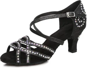 Minishion Latin Salsa Dance Shoes for Women Rhinestones Pattern Wedding Evening Sandals
