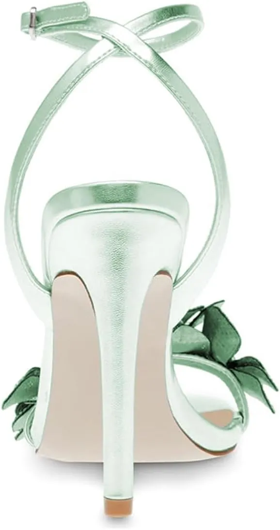 miss left Women Rhinestones Stiletto Heel Sandals with Strap Buckles Flower Embellished Open Square Toe High Heels Pumps Chic Wedding Event Dress Shoes Size 4-16 US