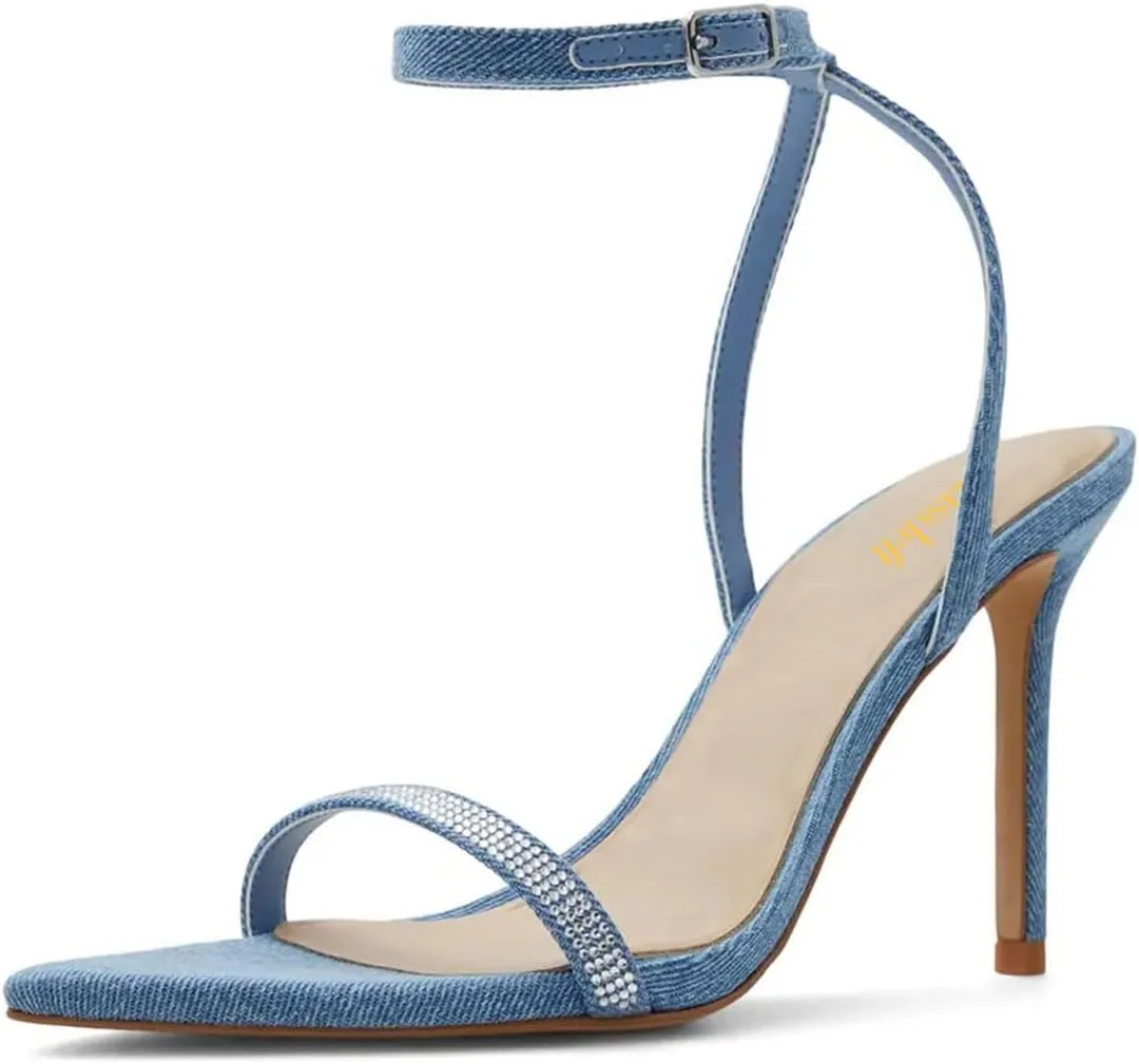miss left Womens Sexy Open Pointed Toe Stiletto High Heel Sandals Slim Ankle Strap Buckle Cocktail Party Club Dress Shoes Size 4-16 US