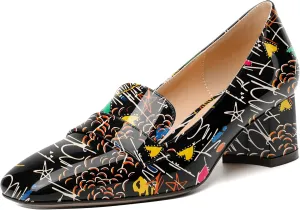 MODENCOCO Womens Fashion Slip On Casual Comfortable Square Toe Patent Chunky Low Heel Loafers Shoes 2 Inch