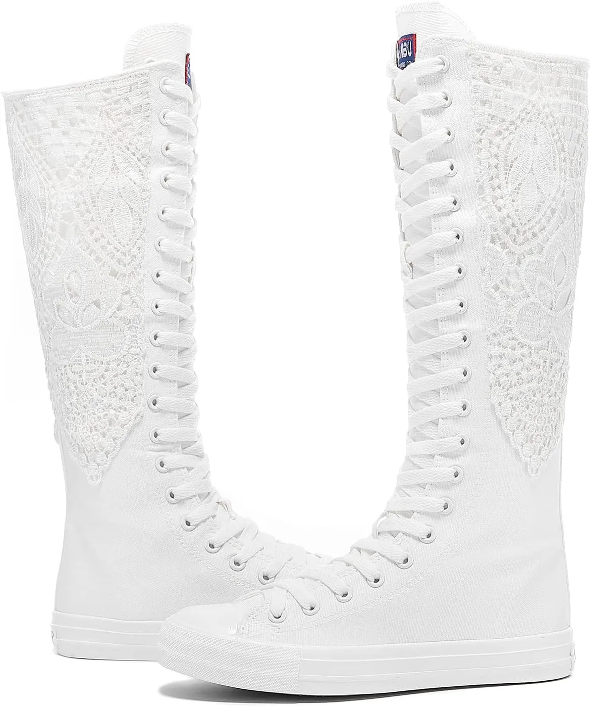 Momuk Fashion Girls Canvas Boots Knee High Sneakers Causal School Shoes Applicable for Both School Dresses or Casual Occasions for Women Size 8.5 B(M) US White