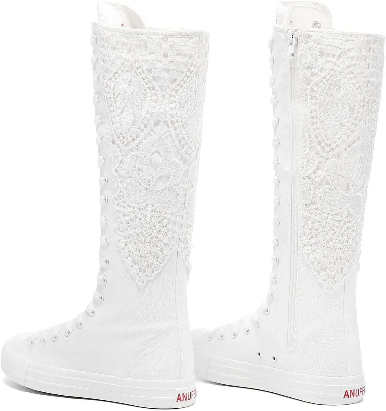 Momuk Fashion Girls Canvas Boots Knee High Sneakers Causal School Shoes Applicable for Both School Dresses or Casual Occasions for Women Size 8.5 B(M) US White