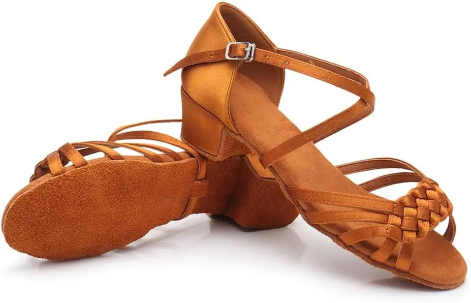 MSMAX Girls Latin Dance Shoe Low Heel Salsa Dancing Sandals for Women