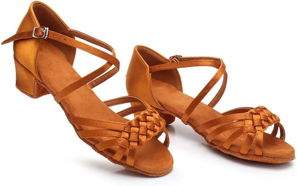 MSMAX Girls Latin Dance Shoe Low Heel Salsa Dancing Sandals for Women