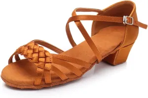 MSMAX Girls Latin Dance Shoe Low Heel Salsa Dancing Sandals for Women