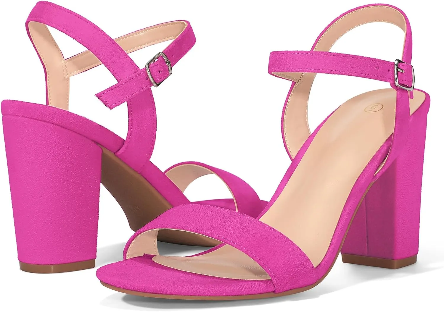 mysoft Women's Chunky Block Heels 3.3IN Open Toe Ankle Strap High Heeled Sandals Wedding Party Dress Pump Shoes