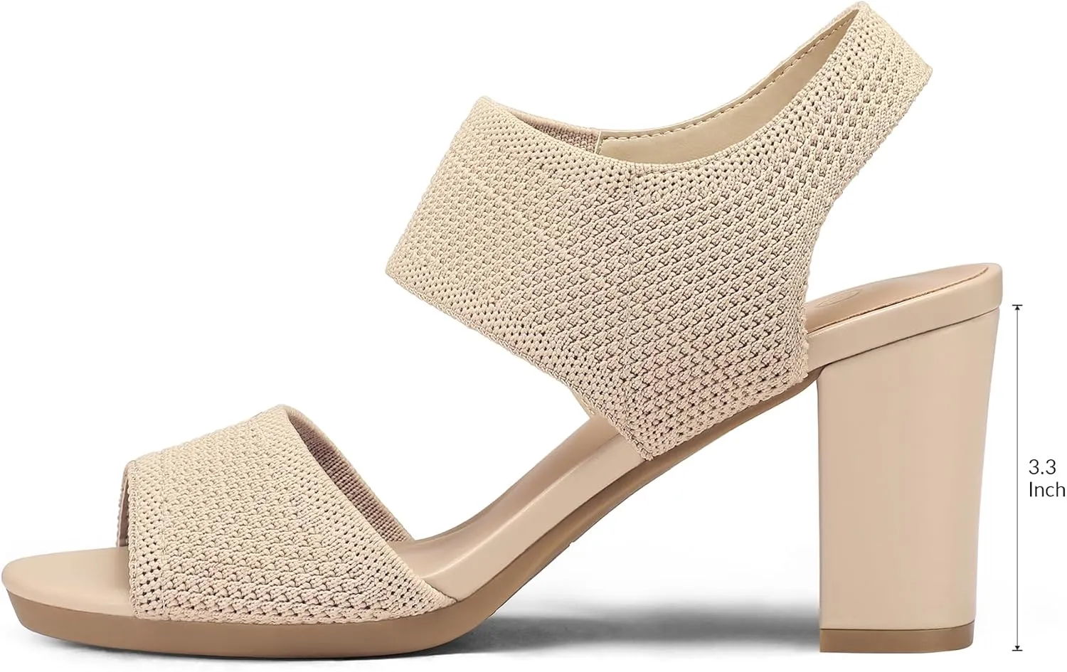 mysoft Women's Chunky Block High Heels Elastic Knit Open Toe Slingback Heeled Sandals
