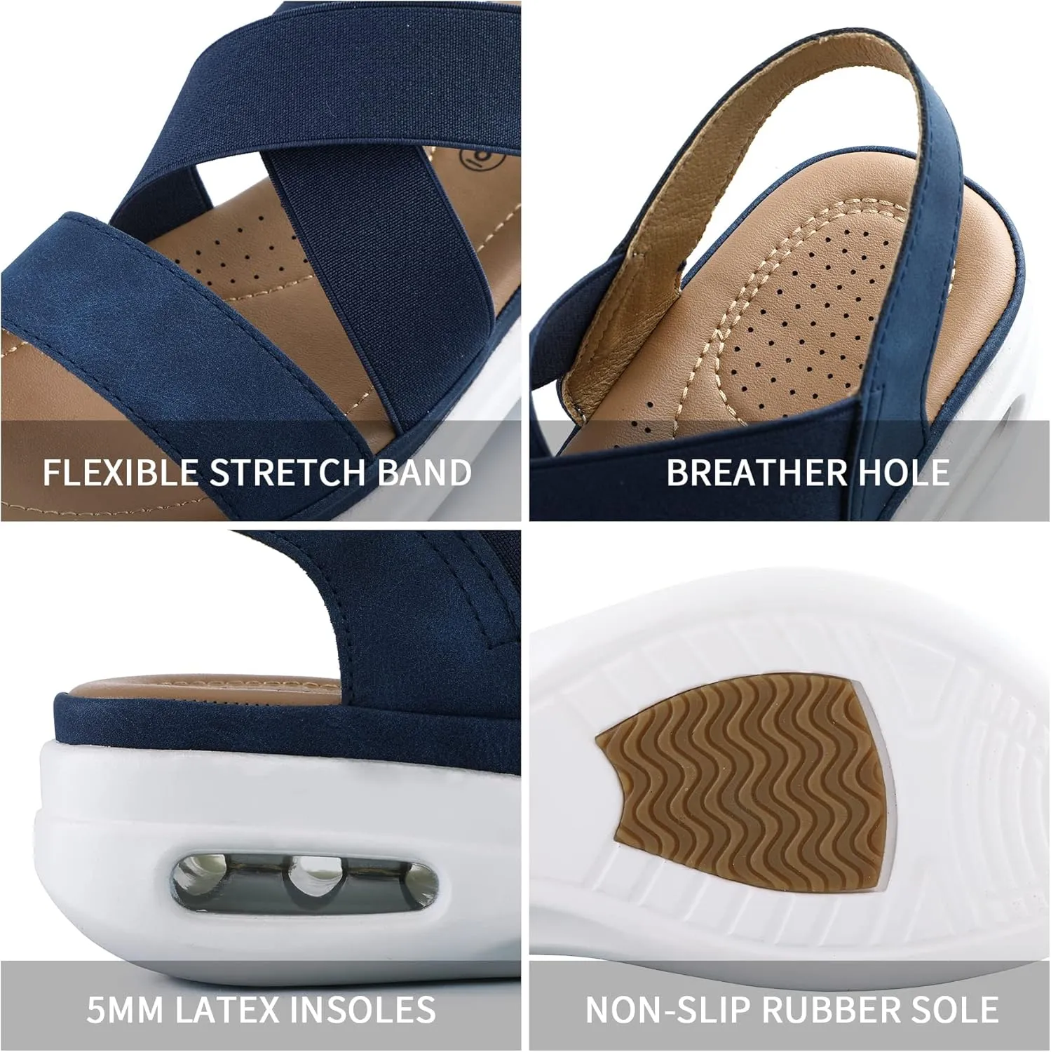 mysoft Women's Comfortable Walking Sandals Air Cushion Sport Slingback Elastic Band Platform Shoes