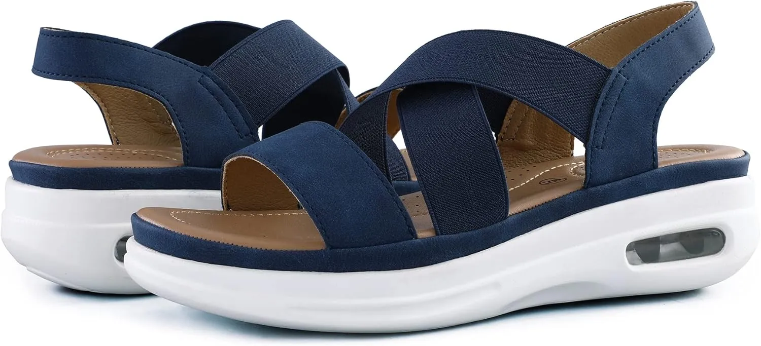 mysoft Women's Comfortable Walking Sandals Air Cushion Sport Slingback Elastic Band Platform Shoes