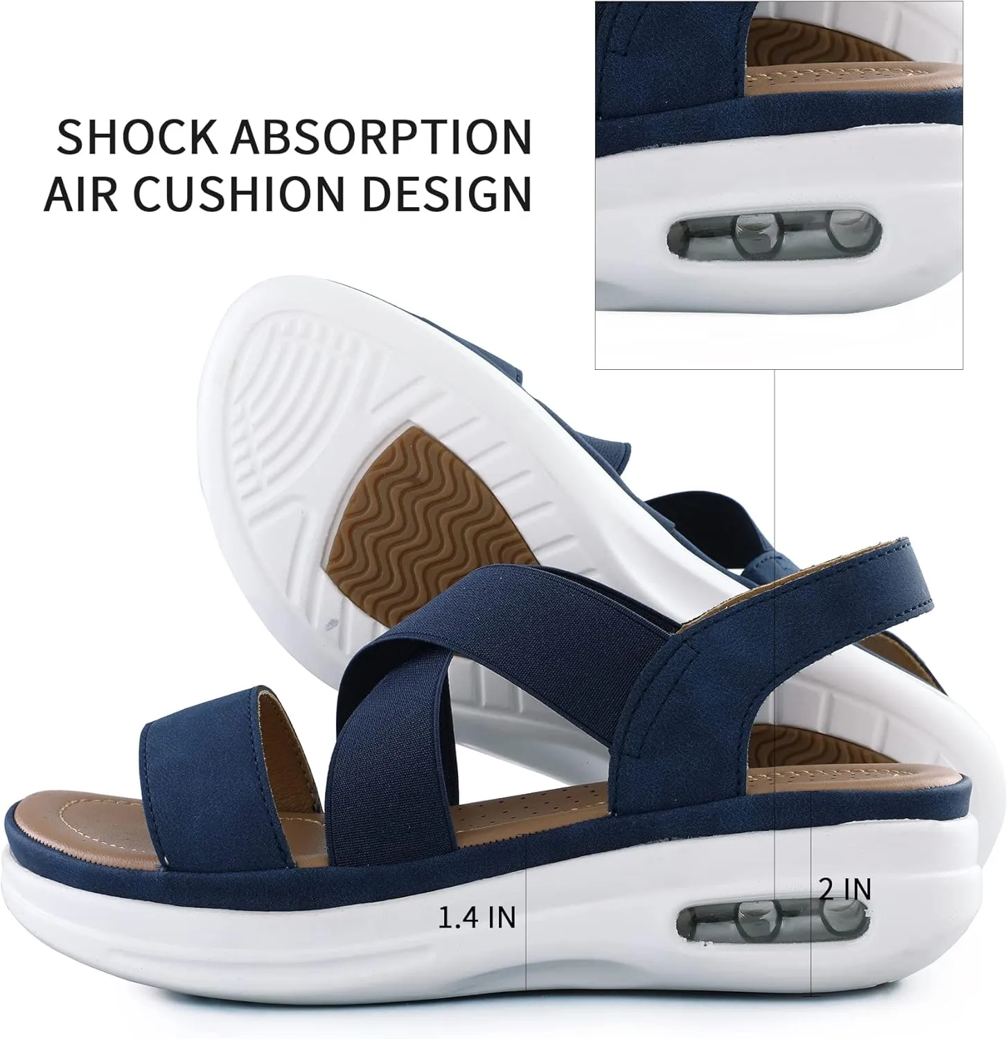 mysoft Women's Comfortable Walking Sandals Air Cushion Sport Slingback Elastic Band Platform Shoes