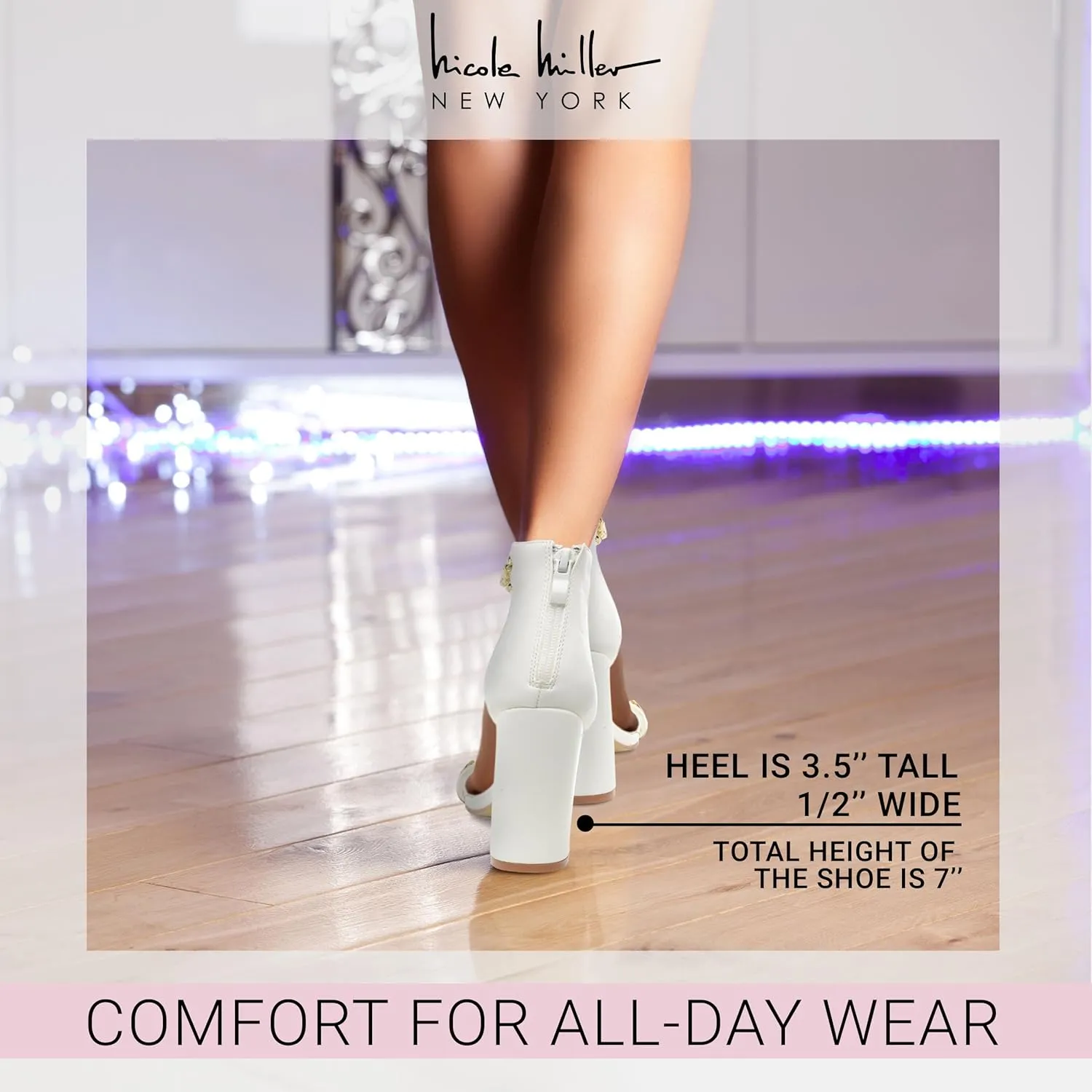Nicole Miller Gabriella Women's Sandals, Women's Sandals with High Heels - Open Toe with Ankle Chain Strap and Back Zipper, Wedding Shoes for Bride, Fashionable High Heel Sandals for Parties