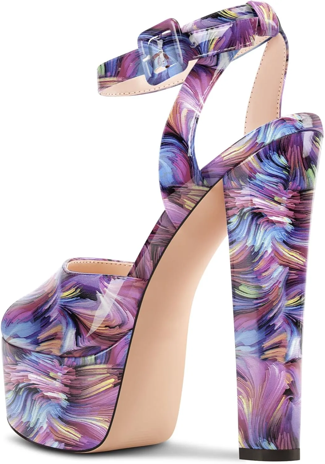 NobleOnly Womens High Block Platform Heel Peep Toe Ankle Strap Sandals Buckle Prom Dress Shoes 5.9 Inches Heels