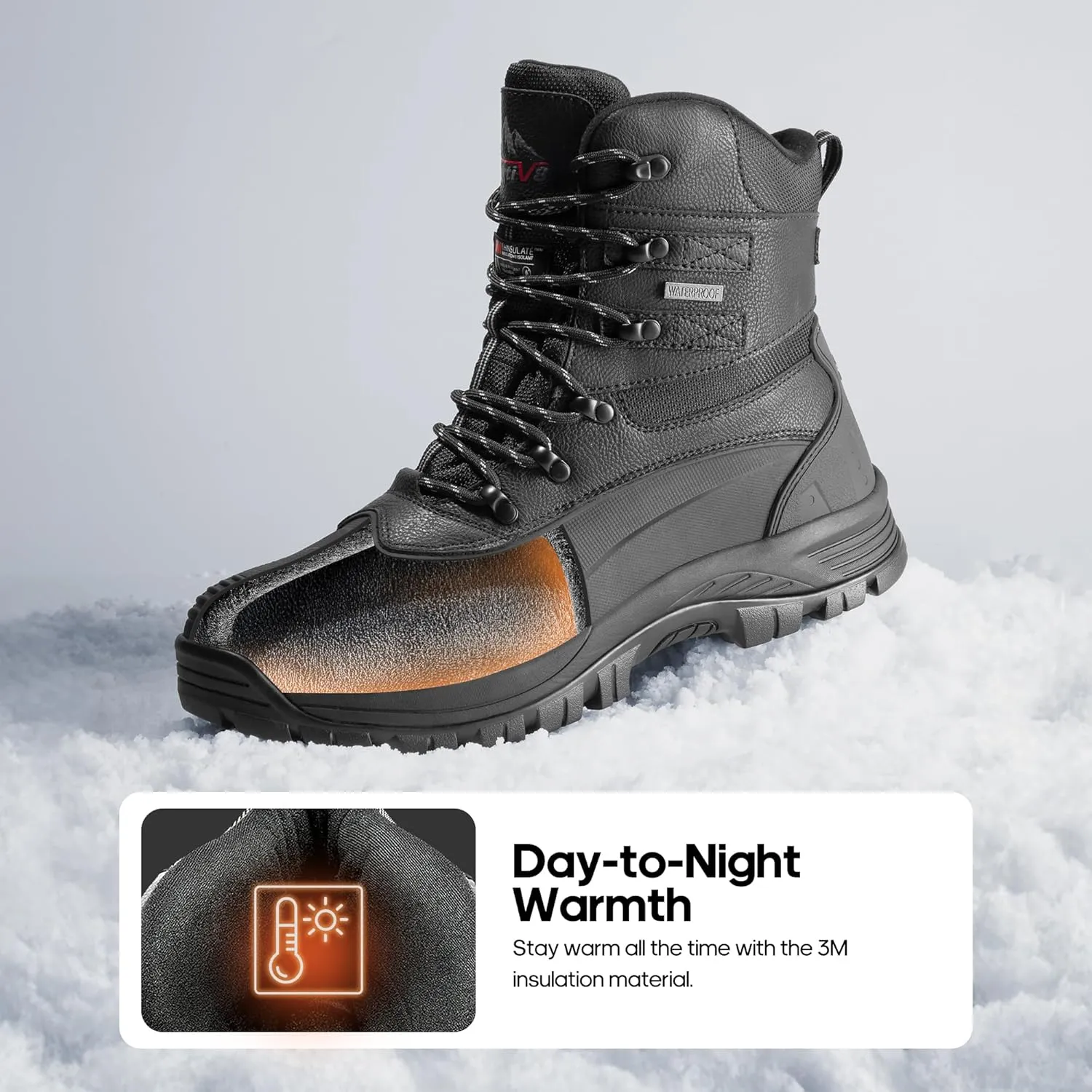 NORTIV 8 Men's Insulated Waterproof Construction Rubber Sole Winter Snow Ski Boots