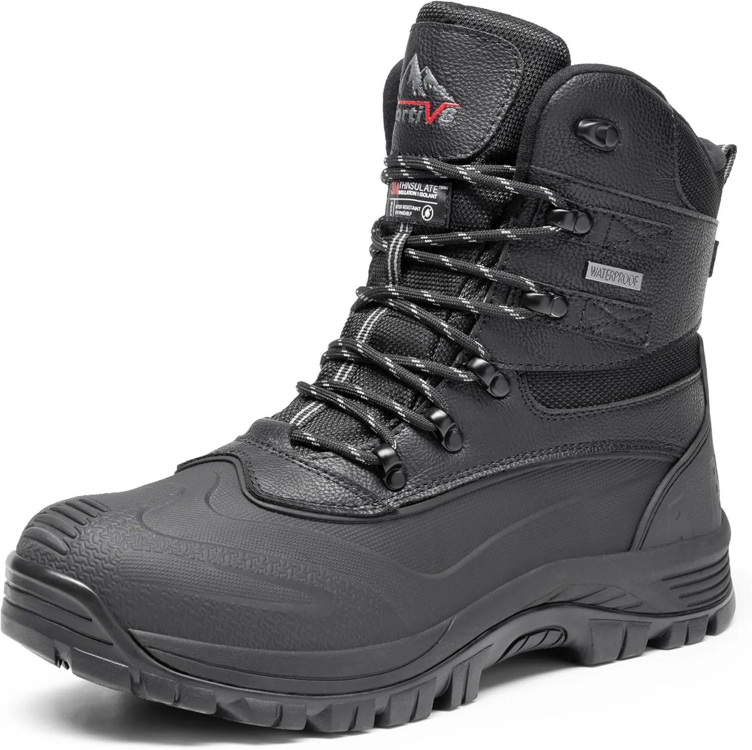 NORTIV 8 Men's Insulated Waterproof Construction Rubber Sole Winter Snow Ski Boots