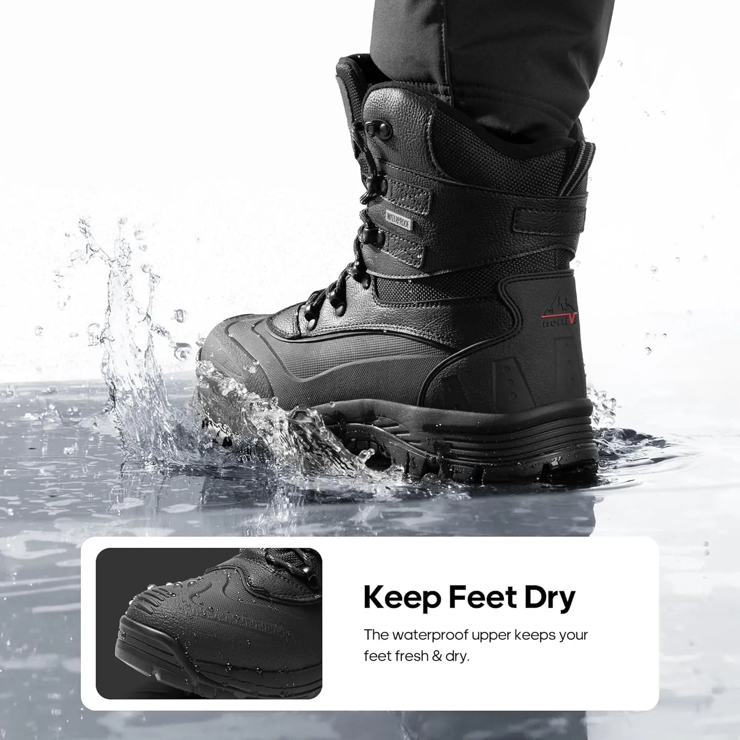 NORTIV 8 Men's Insulated Waterproof Construction Rubber Sole Winter Snow Ski Boots