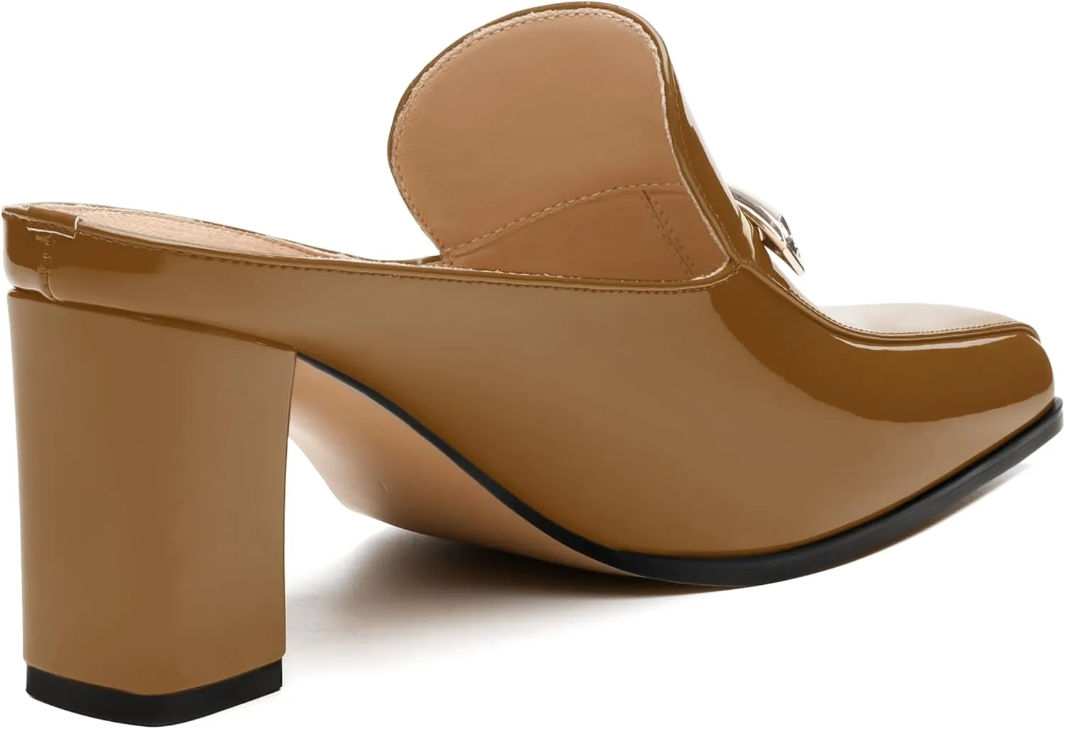 NUMALEO Womens Mules Chunky Block Heel Loafers Slip On Heeled Mules Closed Square Toe Heels Mules for Women Comfortable Dressy Backless Loafers Shoes for Office Work Casual