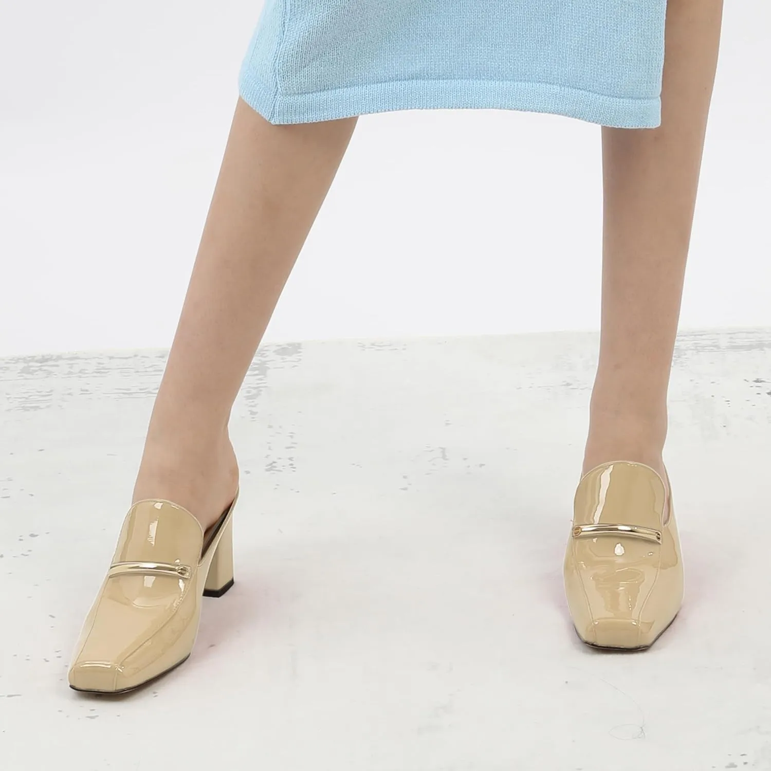 NUMALEO Womens Mules Chunky Block Heel Loafers Slip On Heeled Mules Closed Square Toe Heels Mules for Women Comfortable Dressy Backless Loafers Shoes for Office Work Casual