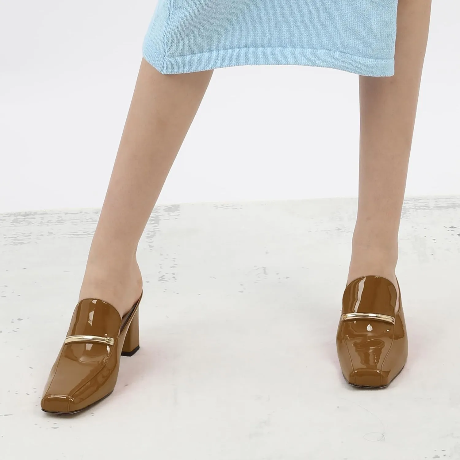 NUMALEO Womens Mules Chunky Block Heel Loafers Slip On Heeled Mules Closed Square Toe Heels Mules for Women Comfortable Dressy Backless Loafers Shoes for Office Work Casual