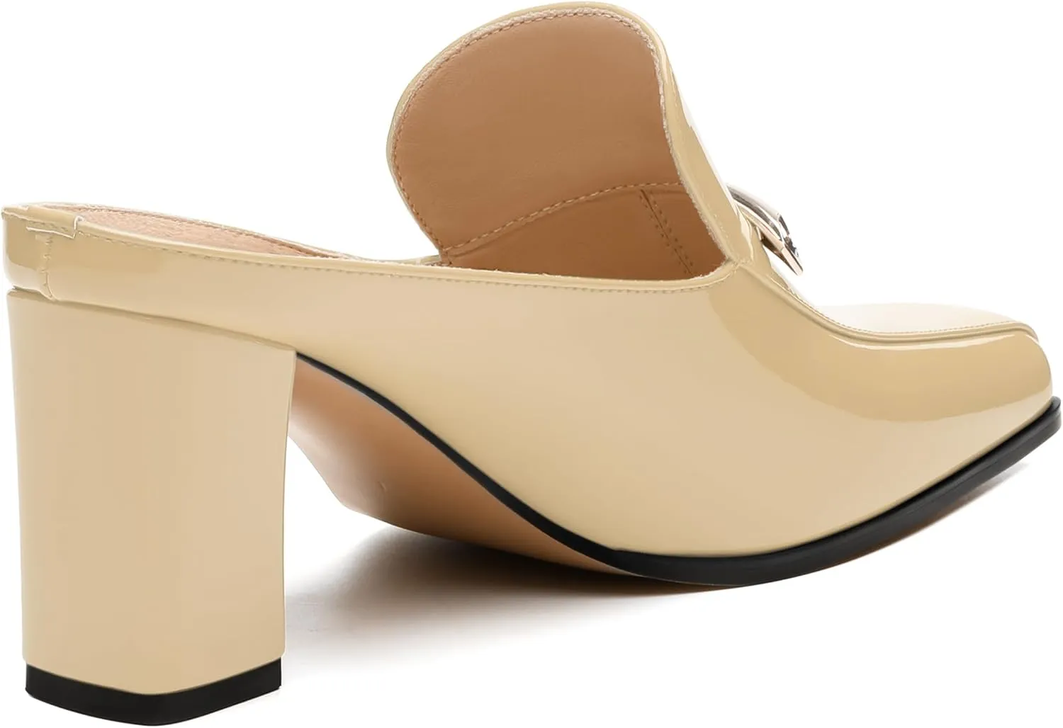 NUMALEO Womens Mules Chunky Block Heel Loafers Slip On Heeled Mules Closed Square Toe Heels Mules for Women Comfortable Dressy Backless Loafers Shoes for Office Work Casual