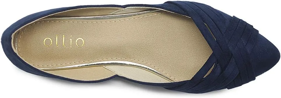 Ollio Women's Shoe Faux Suede Light Comforts D'Orsay Pointed Toe Braided Ballet Flat F85