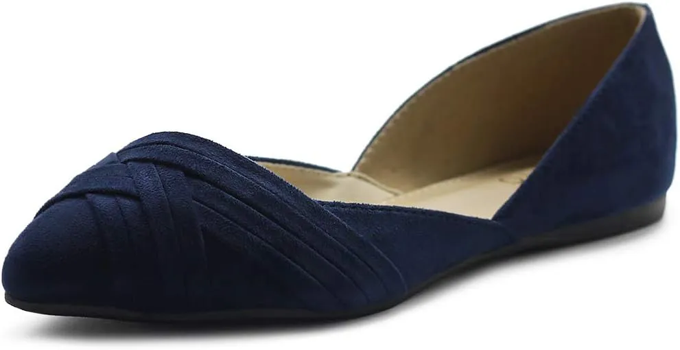 Ollio Women's Shoe Faux Suede Light Comforts D'Orsay Pointed Toe Braided Ballet Flat F85