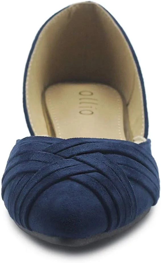 Ollio Women's Shoe Faux Suede Light Comforts D'Orsay Pointed Toe Braided Ballet Flat F85