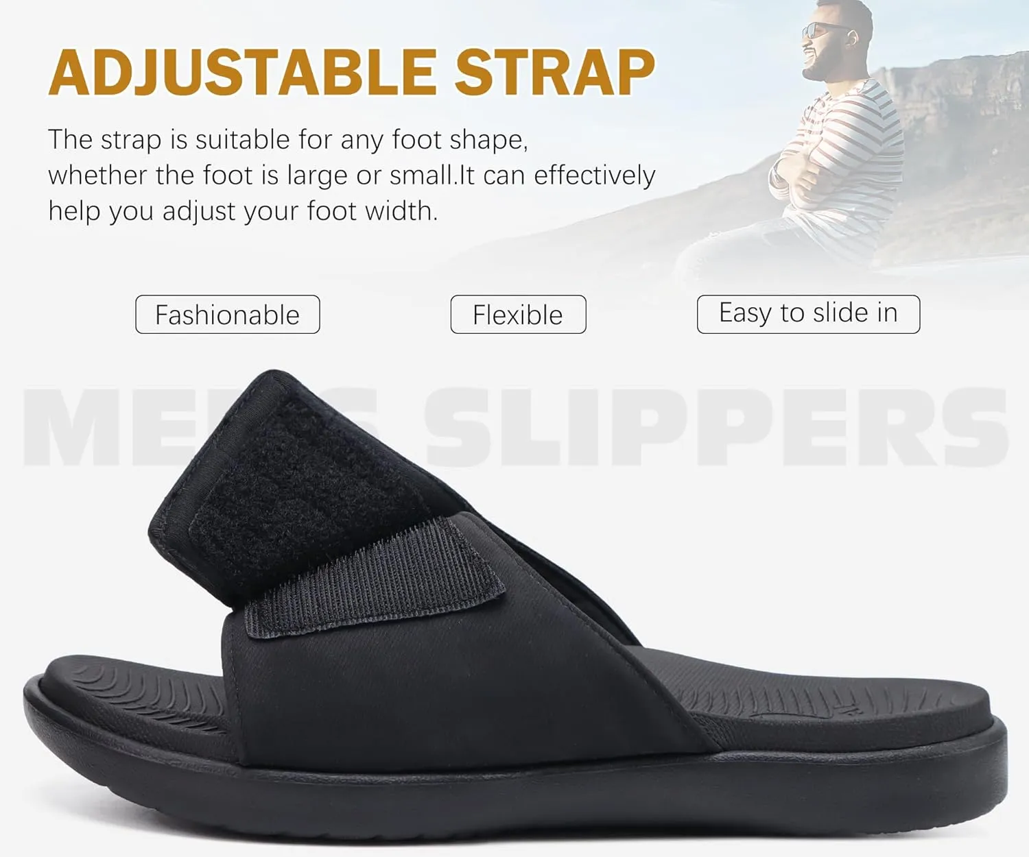 ONCAI Mens Sandals Adjustable Straps Orthotic Plantar Fasciitis Open Toe Athletic Sport Slides with Soft Comfy Arch Support Footbed Size 7.5-15