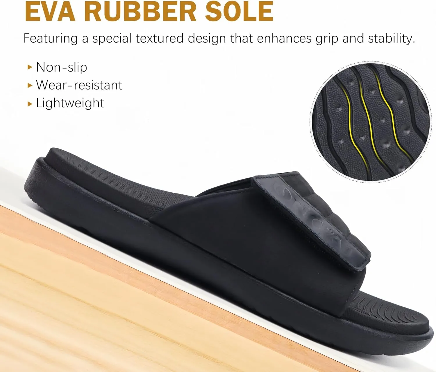 ONCAI Mens Sandals Adjustable Straps Orthotic Plantar Fasciitis Open Toe Athletic Sport Slides with Soft Comfy Arch Support Footbed Size 7.5-15