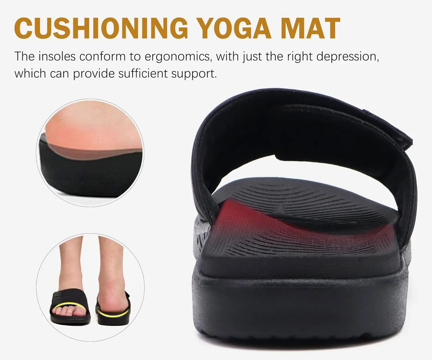ONCAI Mens Sandals Adjustable Straps Orthotic Plantar Fasciitis Open Toe Athletic Sport Slides with Soft Comfy Arch Support Footbed Size 7.5-15