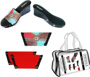Onesole Elegance Black Travel Kit, wedge sandals for women As Seen on Shark Tank Interchangeable Soles, Soft Step Wedge Shoes with Turq Circ Crystal Top and Travel bag