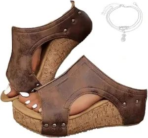 Orthopedic Platform Wedge Sandals for Women Summer Dressy Thick Sole Comfy Leather Wedges Comfortable Cork Platform Sandals Non Slip Summer Slides Casual Dress Shoes