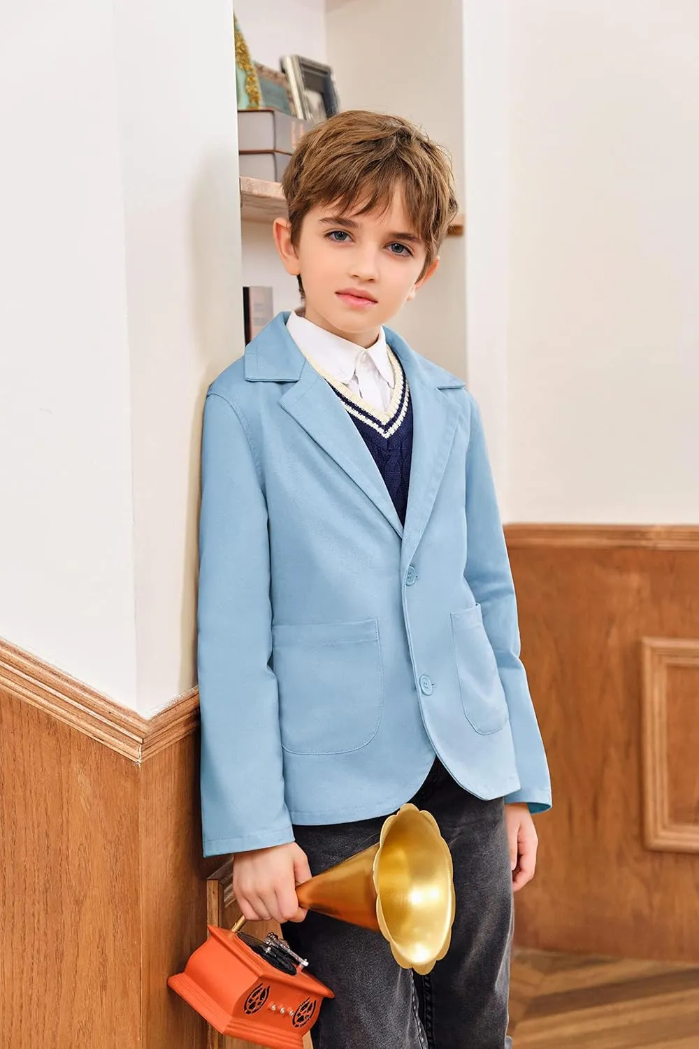 PASLTER Boys Blazer Button Closure Notched Lapel Casual Kids Teen Suit Jacket School Uniform Trench Coat
